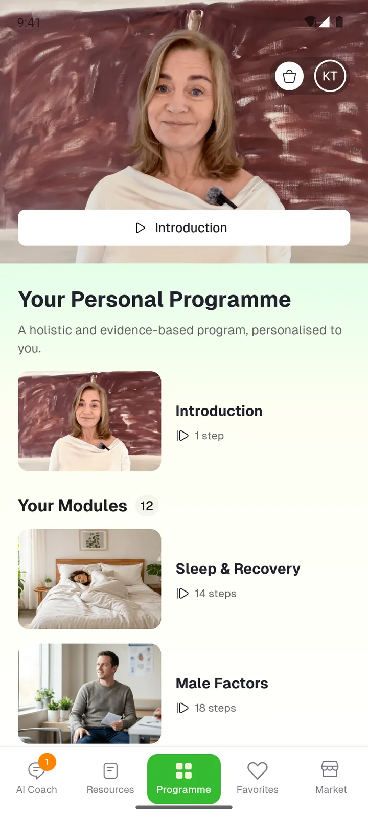 A personal programme in the Conceivio app